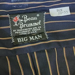 Vintage 70s Beau Brummel Big Man Pinstripe Dress Shirt Navy Blue 20-33 USA Made