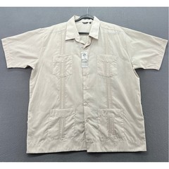 Bohio Breeze Shirt Mens XXL Guayabera Beige Short Sleeve Button Up