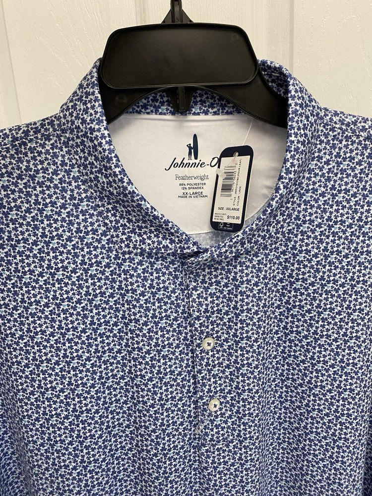 NWT XXLARGE Johnnie O Featherweight Four Leaf Polo Shirt In Lake MSRP $110