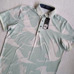 New Greyson Fly As One Polo Men Large Dark Calla Green Crane Bird Print MSP24K23