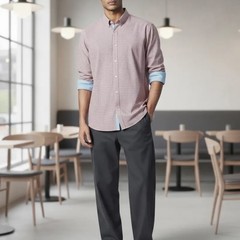 Bugatchi Uomo Mens 17 34 / 35 Mini Check Plaid Cotton Pink Blue Button Down