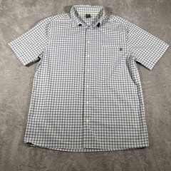 Helly Hansen Shirt Mens Large White Blue Plaid Short Sleeve Performance Outdoor