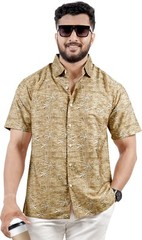 LA LEELA Mens Hawaiian Short Sleeve Button Down Shirts S Brown, Palm Tree