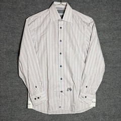 JOHN LENNON Mens Striped Button Down Shirt Size M 15.5 16 Embroidered Face