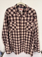 Wrangler Shirt Mens 3XL Brown Plaid Cotton/Poly L/S Button Up Work Casual L1