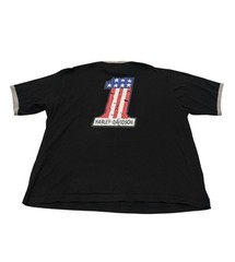 Harley Davidson #1 American Flag Ringer T Shirt Black Gray Mens Large Tall LT