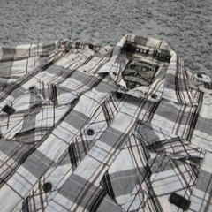 Buckle Black Label Shirt Mens L Slim Gray Blue Plaid Snap Epaulettes Prosperitas