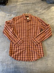 Banana Republic Mens Small Red Blue Plaid Button Up Long Sleeve 14-14 1/2 NWT