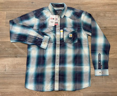 Carhartt FR Shirt Mens LT Tall Long Sleeve Snap Button Plaid Western Shirt