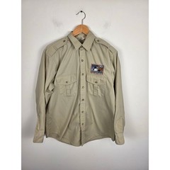 Duxbak Mens Safari Hunting Shirt Tan Khaki Bird Conservation Stamp Patch Large