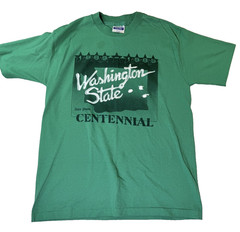 Vintage Washington State Centennial T-Shirt 1989 Hanes USA Made Green M single