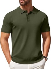 Mens Knit Polo Shirt Short Sleeve Casual Button Down Stretch Golf Top Breathable