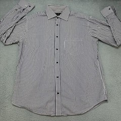 Bugatchi Uomo Shirt Men’s Medium Black White Pinstripe Seersucker Casual Button