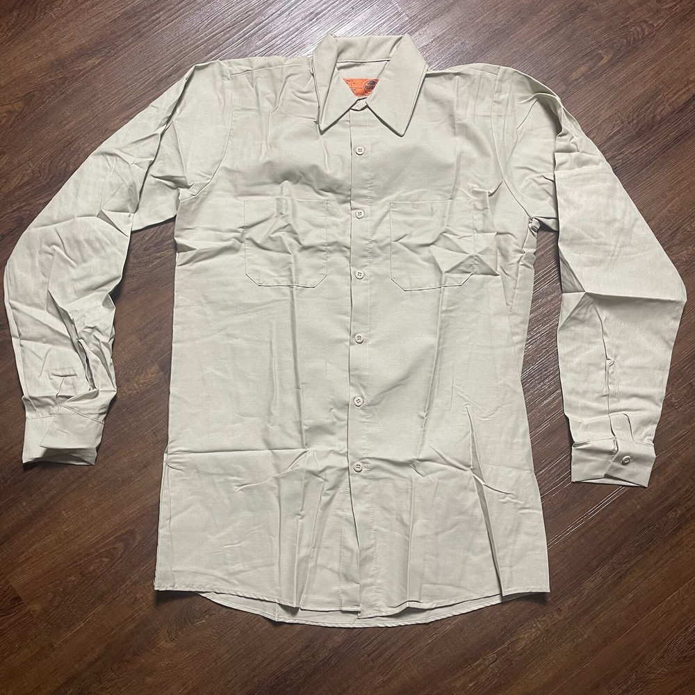 Red Kap Mens Size Medium Long Tan Long Sleeve Workwear Shirt SP14LT5
