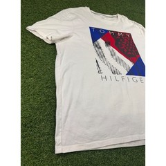 Tommy Hilfiger Mens XL Graphic T-Shirt White Abstract Box Logo Short Sleeve Tee