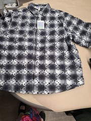 Maison Article Cross Print Plaid Fleece Button Up Long Sleeve Size XLarge