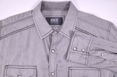 BKE Standard Fit Men’s Western Shirt Size Large Gray Snap Front