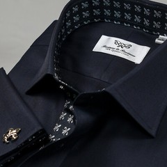 Unique Designed Black Herringbone Business Shirt Easy Iron Boss Mens Formal