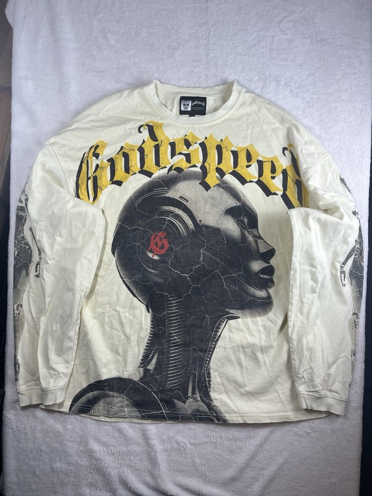 Godspeed Men’s White Long Sleeve Out Of Many One Graphic Logo T-Shirt Size XL