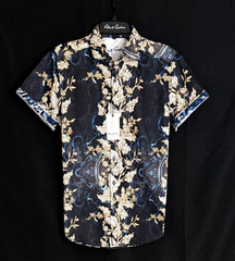 Robert Graham ATWOOD Gold Floral & Black $198 Small Classic Fit Short Sleeve NWT
