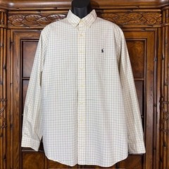 Ralph Lauren Blue Yellow White Check Navy Pony 100% Cotton Classic Fit Shirt XL