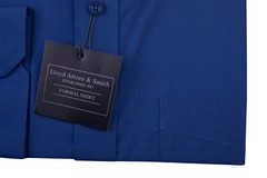Navy Blue Cotton Shirt 15″ Long Sleeve Top Formal Single Cuff Regular Fit Mens