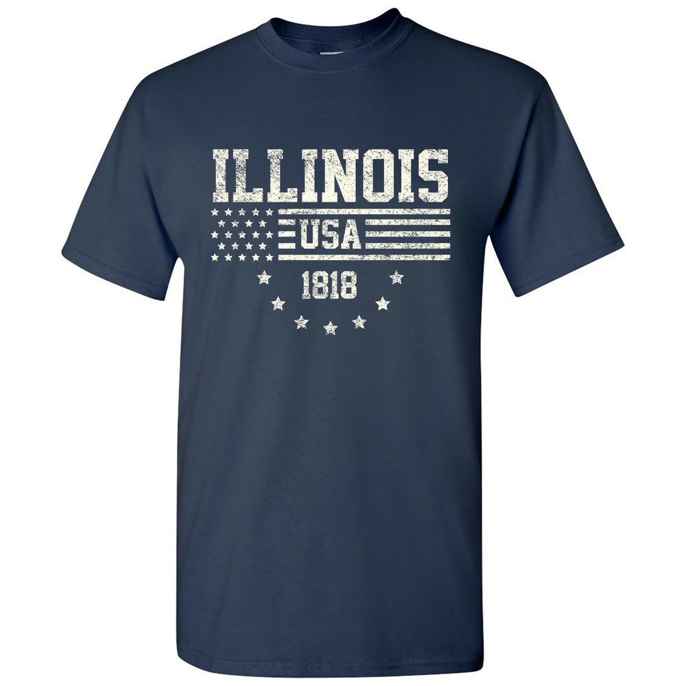 USA Flag Statehood Illinois 1818 – America Founding State Pride T Shirt – Navy