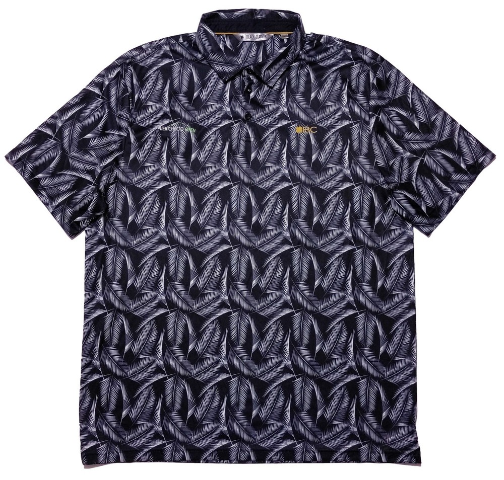 BLACK CLOVER Polo Shirt Puerto Rico Open Golf Black Ferns Palms Floral XL