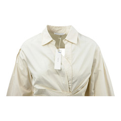 Kashion Women’s Ivory Cotton Shirt Dress with Draped Waist Detail