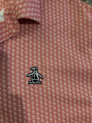 Original Penguin used Men’s L Pink/White Geometric All-Over Logo Polo Golf Shirt