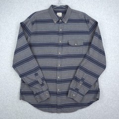 J Crew Shirt Mens Large Gray Striped Cotton Twill Workshirt Button Down Outdoor