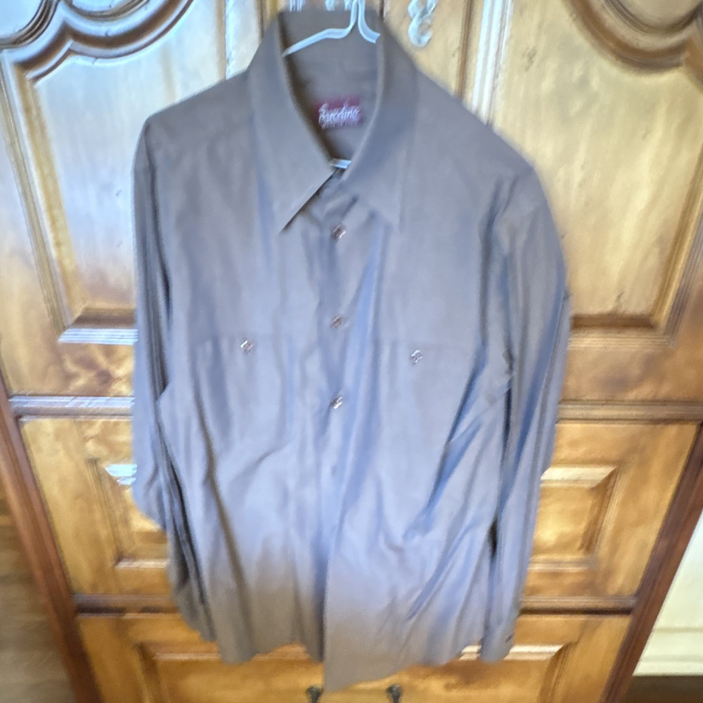 Barcelino Men’s Brown Cotton Easy Care Solid Classic Dress Shirt Italy 15.5/40