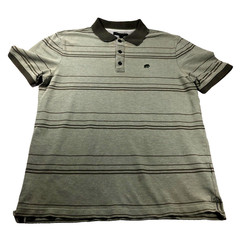 Banana Republic Mens Polo Sz Gray Green Sz L Black Stripes Short Sleeve