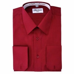 BERLIONI ITALY MEN’S DRESS SHIRT FRENCH CONVERTIBLE CUFF LONG SLEEVE BURGUNDY
