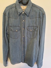 Imogene and Willie Leo Pearl Snap Shirt Mens Med Light Wash Denim Western Blue