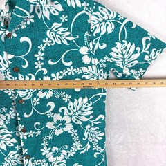VTG Hilo Hattie Shirt Mens M Blue Green Hawaiian Camp Floral Tiki Aloha Surf 80s