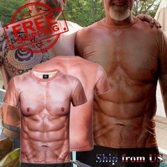 Men’s Strong Muscle Body Print Short Sleeve T-Shirt 3D Digital Printing Tee Tops