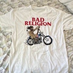 Bad Religion Men’s L White Cotton Knit Crew Neck Short Sleeve Graphic T-Shirt