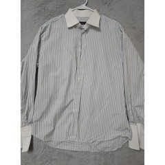 Canali Shirt Mens 17.5 44 Striped Contrast Collar French Cuff Blue White READ