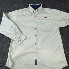 Wells Fargo Port Authority Shirt Mens M Beige Long Sleeve Button Up Embroidered