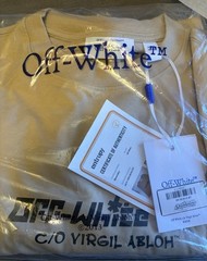 Off-White Men’s Beige Logo Graphic Print Cotton Jersey Crew Neck T-Shirt S