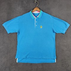 Vintage Izod Lacoste Polo Shirt Mens XL Blue 90s Tennis Ball Logo Contrast Trim