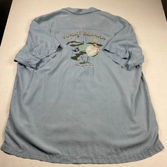 Tommy Bahama Silk Camp Shirt Golf Tiki Drink XL Embroidered Blue Beach Top FADED