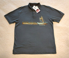 Crazy Shirts Mens Polo Shirt Gray XL Hawaii Graphic Front Crater Dyed Cotton New