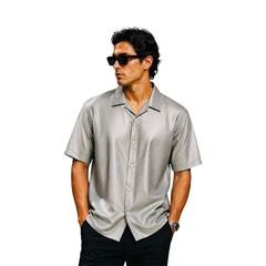 Positano Charlie Lapson Vintage 80s Point Collar Shirt Mens L Silver Pre-Owned