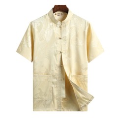 Short Sleeve Traditional Chinese Tang Fu Top Men Kung Fu Tai Chi Clothes(Dragon）