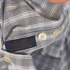 David Donahue Dress Shirt Mens 17.5 36/37 Blue Check Long Sleeve Cotton
