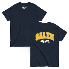 SALEM WITCH HOUSE BAND COLLEGIATE TEE NAVY BLUE/YELLOW/WHITE S4LEM MERCH RARE