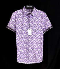 Robert Graham PATTONE Purple Floral $198 Large Classic Fit Short Sleeve NWT L
