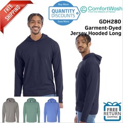 ComfortWash Hanes Garment-Dyed Jersey Hooded Long Sleeve Shirt GDH280 Up To 3XL